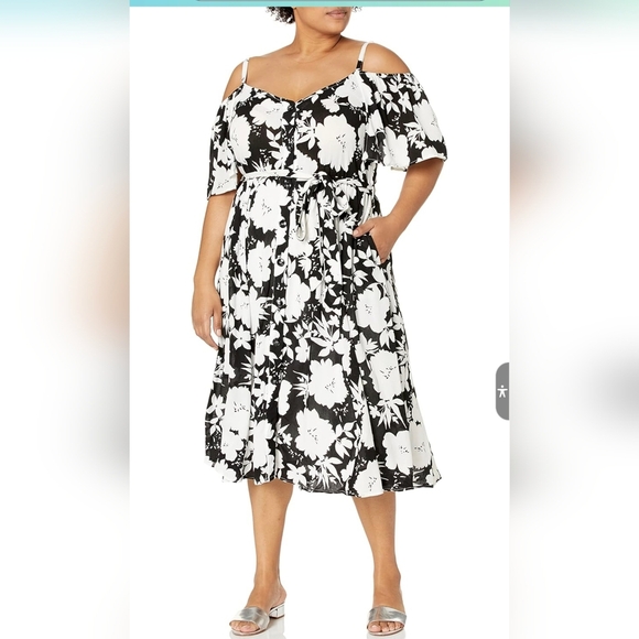 City Chic Black and White Floral Midi Dress - Picture 2 of 7